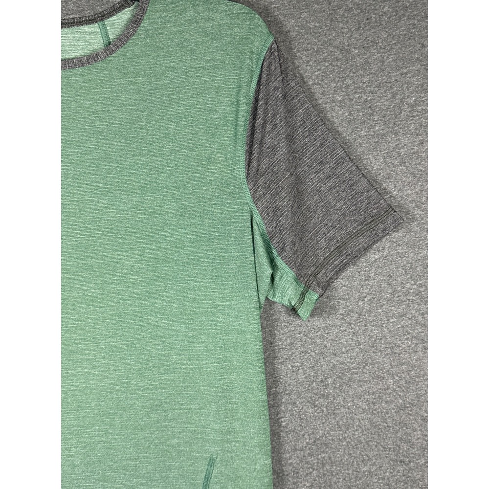 Lululemon Mens Short Sleeve Athletic Shirt Green Gray Space Dye Logo Size M gym - Picture 3 of 8